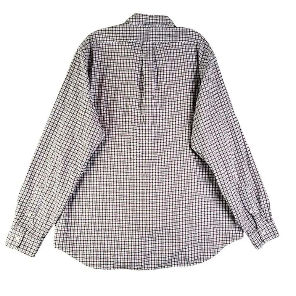 Polo Ralph Lauren Oxford Shirt Mens Size XL Plaid Brown Blue LS Button Down
